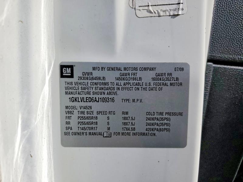 46234566 :رقم المزاد ، 1GKLVLED6AJ109316 vin ، 2010 Gmc Acadia مزاد بيع