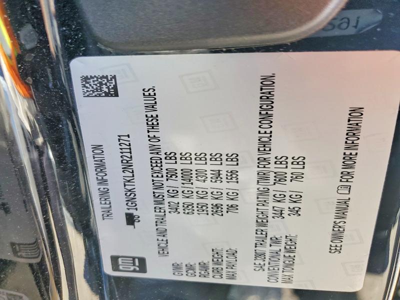 Aukcja sprzedaży 2022 Chevrolet Tahoe, vin: 1GNSKTKL2NR211271, numer aukcji: 41949856