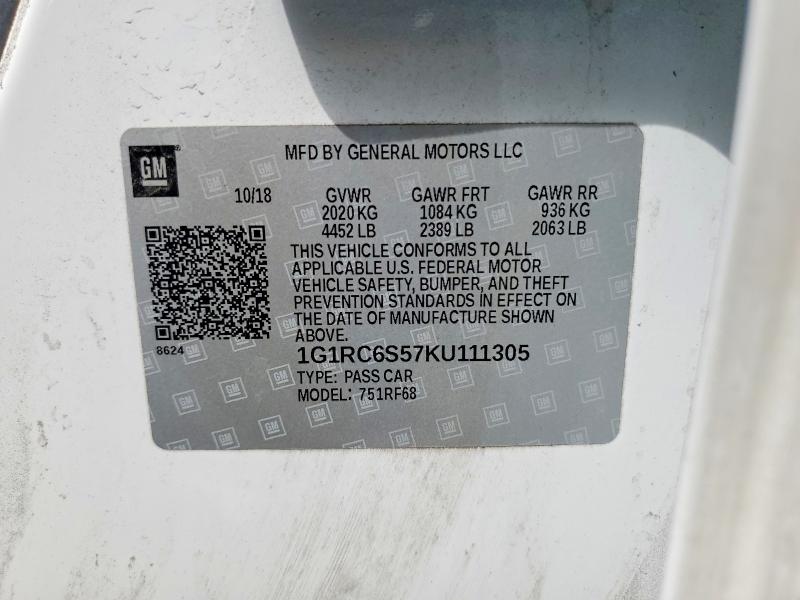 47417416 :رقم المزاد ، 1G1RC6S57KU111305 vin ، 2019 Chevrolet Volt مزاد بيع