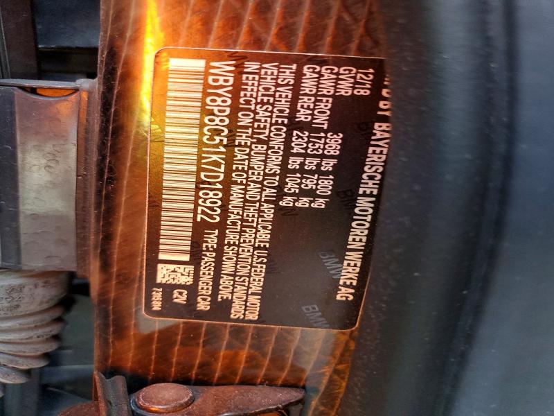79948165 :رقم المزاد ، WBY8P8C51K7D18922 vin ، 2019 Bmw I3 مزاد بيع