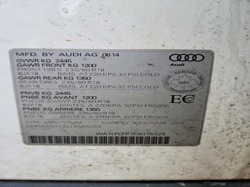 Продажа на аукционе авто 2015 Audi Q5, vin: WA1LFCFP1FA015329, номер лота: 76911385