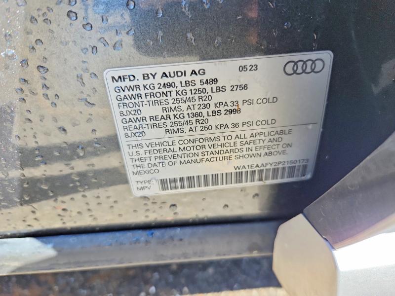 2023 Audi Q5 მანქანა იყიდება აუქციონზე, vin: WA1EAAFY2P2150173, აუქციონის ნომერი: 47009856