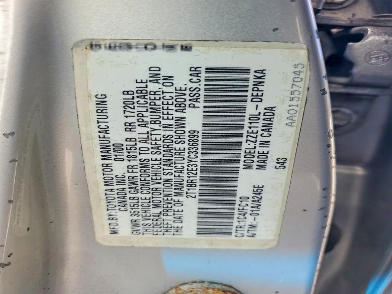 Aukcja sprzedaży 2000 Toyota Corolla, vin: 2T1BR12E3YC336899, numer aukcji: 79195245