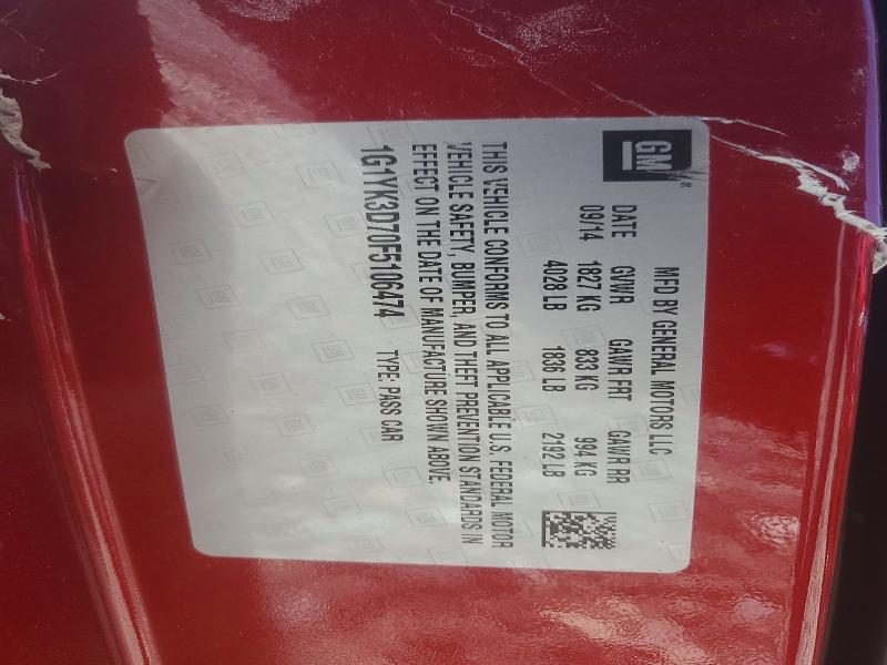 79625425 :رقم المزاد ، 1G1YK3D70F5106474 vin ، 2015 Chevrolet Corvette مزاد بيع