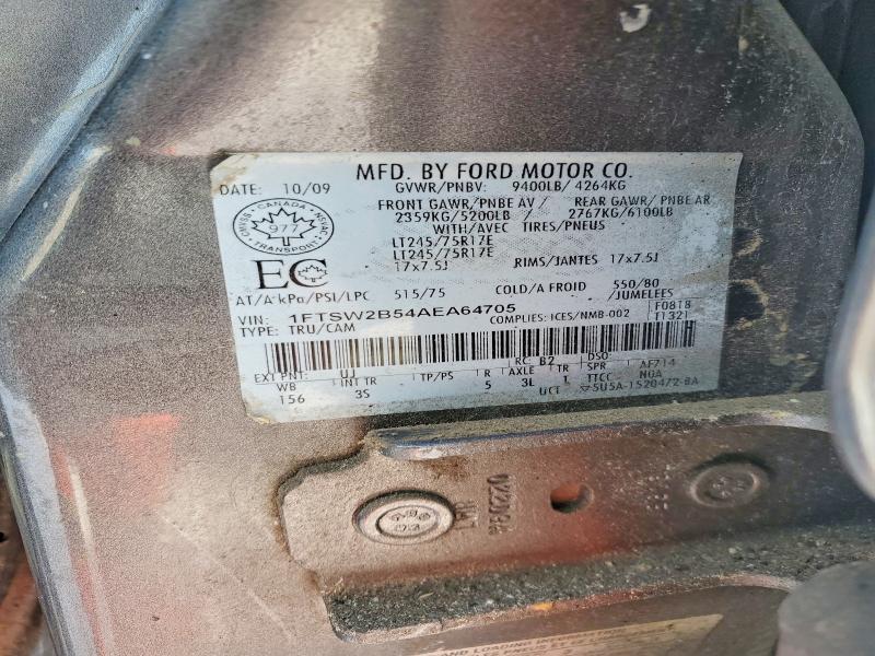 46458166 :رقم المزاد ، 1FTSW2B54AEA64705 vin ، 2010 Ford F-250 3/4 Ton مزاد بيع