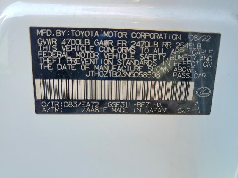 Продажа на аукционе авто 2022 Lexus Is 350, vin: JTHGZ1B23N5058508, номер лота: 45917806