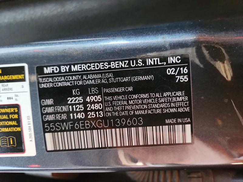 47049446 :رقم المزاد ، 55SWF6EBXGU139603 vin ، 2016 Mercedes-benz C مزاد بيع