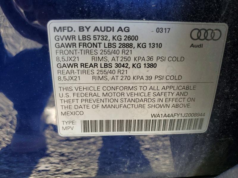 Aukcja sprzedaży 2018 Audi Sq5, vin: WA1A4AFY1J2008944, numer aukcji: 47898896