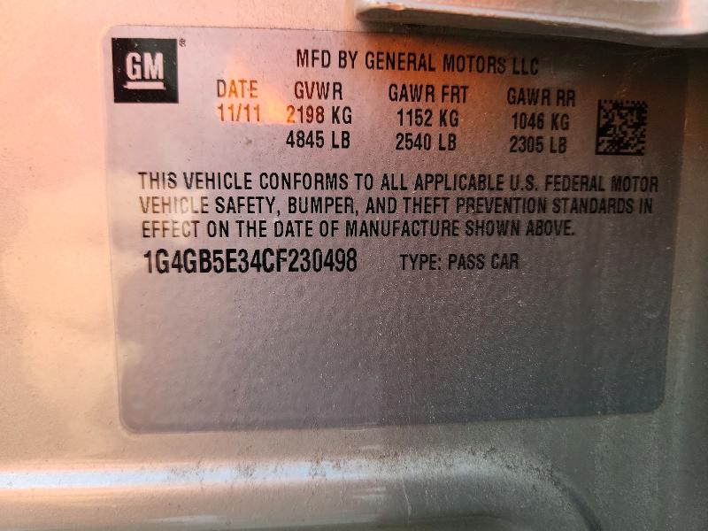 Продаж на аукціоні авто 2012 Buick Lacrosse, vin: 1G4GB5E34CF230498, номер лоту: 79785175