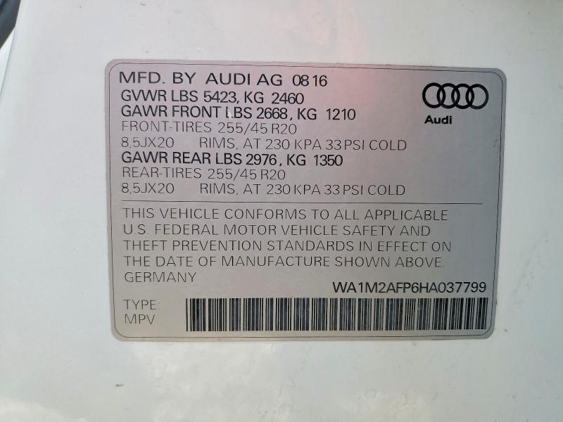 45764946 :رقم المزاد ، WA1M2AFP6HA037799 vin ، 2017 Audi Q5 مزاد بيع
