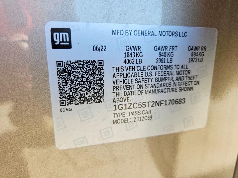 Aukcja sprzedaży 2022 Chevrolet Malibu, vin: 1G1ZC5ST2NF170683, numer aukcji: 47024536