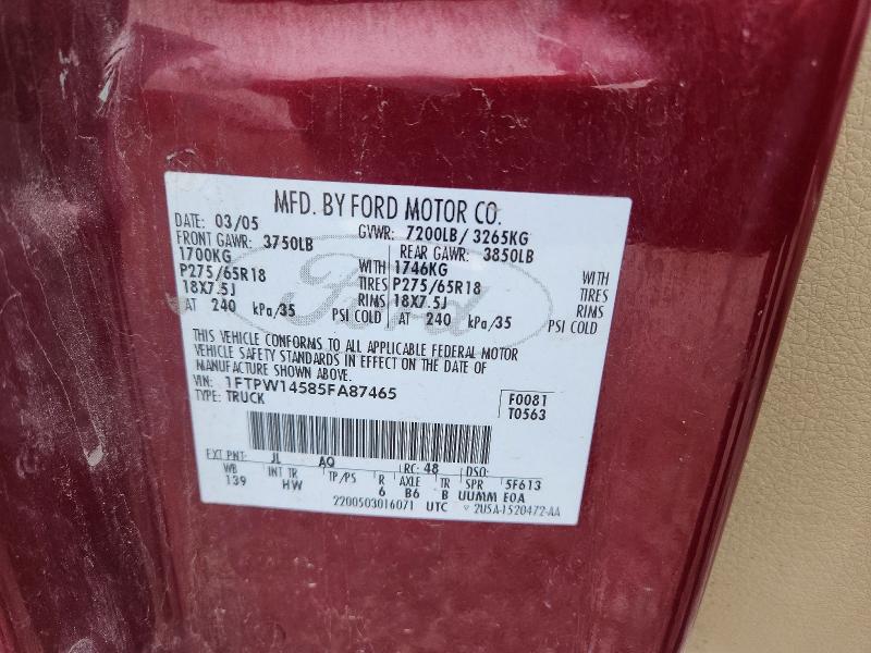 46941096 :رقم المزاد ، 1FTPW14585FA87465 vin ، 2005 Ford F150 مزاد بيع