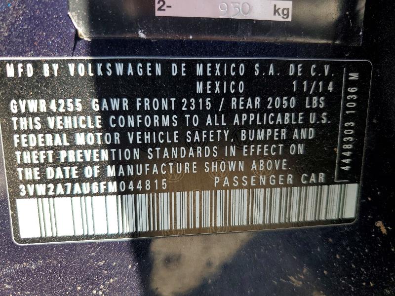 Продажа на аукционе авто 2015 Volkswagen Golf, vin: 3VW2A7AU6FM044815, номер лота: 45691416