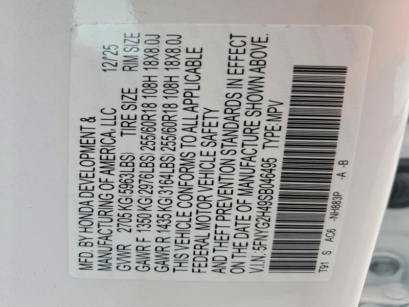 Продажа на аукционе авто 2025 Honda Pilot, vin: 5FNYG2H49SB046495, номер лота: 47117256