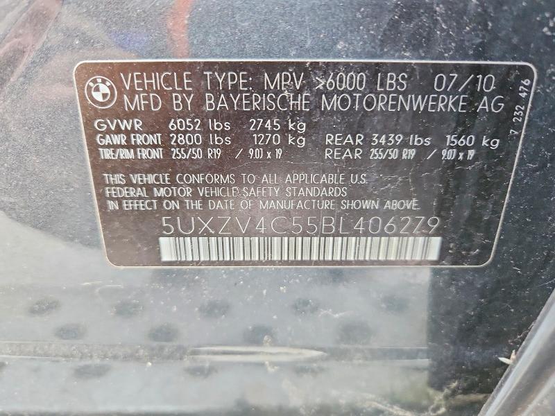 2011 Bmw X5 მანქანა იყიდება აუქციონზე, vin: 5UXZV4C55BL406279, აუქციონის ნომერი: 47809826