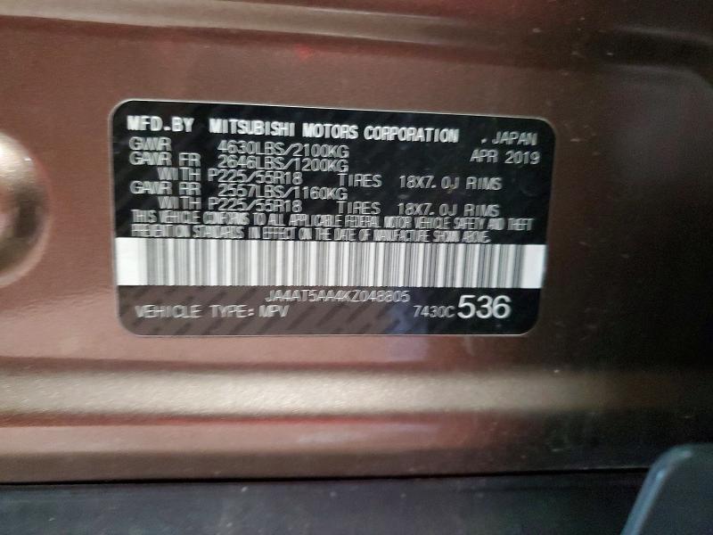 47096516 :رقم المزاد ، JA4AT5AA4KZ048805 vin ، 2019 Mitsubishi Eclipse Cross مزاد بيع