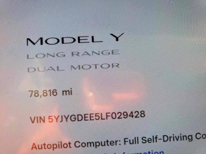 Aukcja sprzedaży 2020 Tesla Model Y, vin: 5YJYGDEE5LF029428, numer aukcji: 47297216