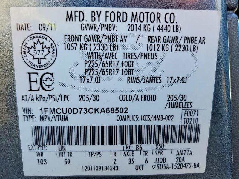 Продажа на аукционе авто 2012 Ford Escape, vin: 1FMCU0D73CKA68502, номер лота: 46152226