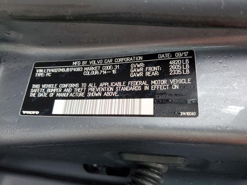 46181206 :رقم المزاد ، LYV402TM9JB174083 vin ، 2018 Volvo S60 مزاد بيع