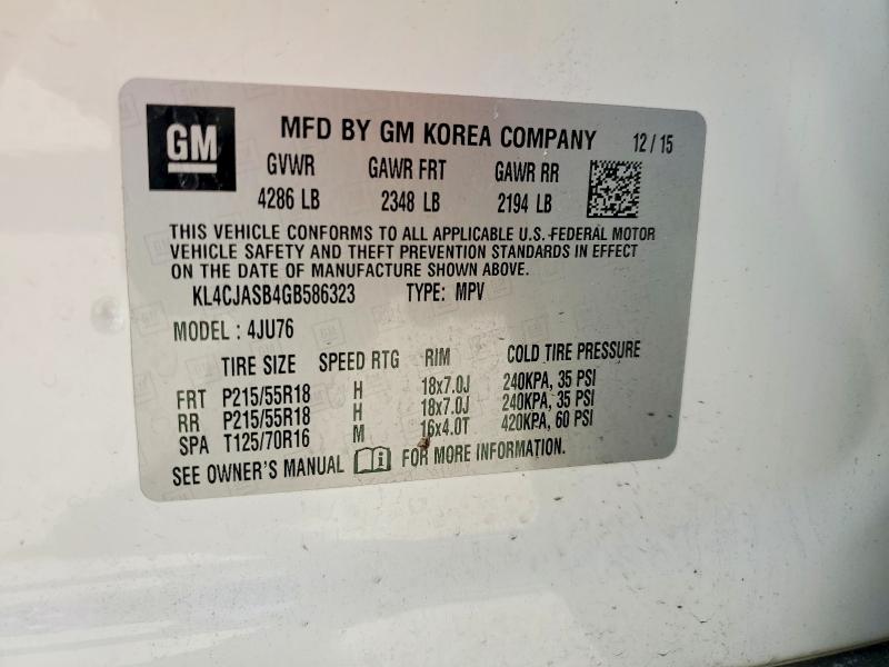 Продаж на аукціоні авто 2016 Buick Encore, vin: KL4CJASB4GB586323, номер лоту: 78879095