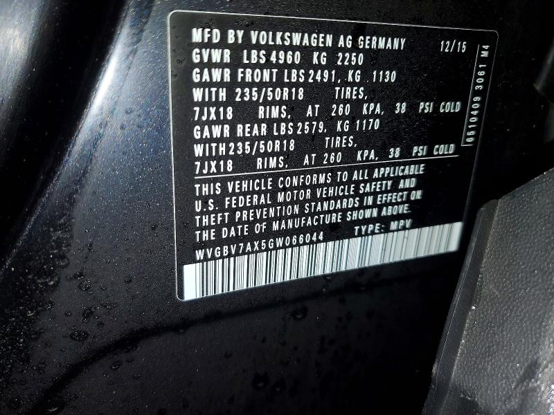 79904705 :رقم المزاد ، WVGBV7AX5GW066044 vin ، 2016 Volkswagen Tiguan مزاد بيع
