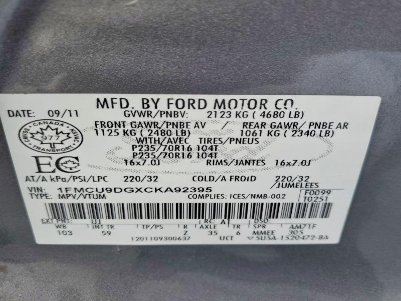 Aukcja sprzedaży 2012 Ford Escape, vin: 1FMCU9DGXCKA92395, numer aukcji: 47273266