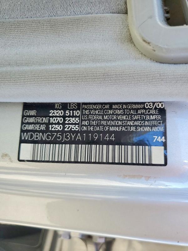 Aukcja sprzedaży 2000 Mercedes-benz S500, vin: WDBNG75J3YA119144, numer aukcji: 47218276