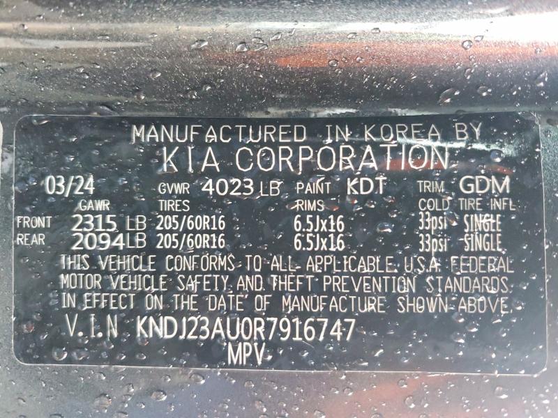 45799976 :رقم المزاد ، KNDJ23AU0R7916747 vin ، 2024 Kia Soul مزاد بيع