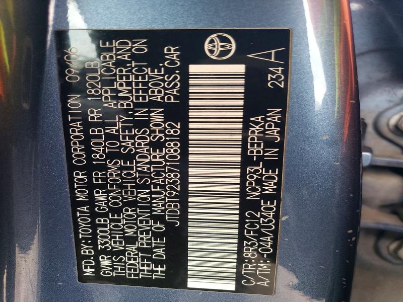 46467896 :رقم المزاد ، JTDBT923871088182 vin ، 2007 Toyota Yaris مزاد بيع