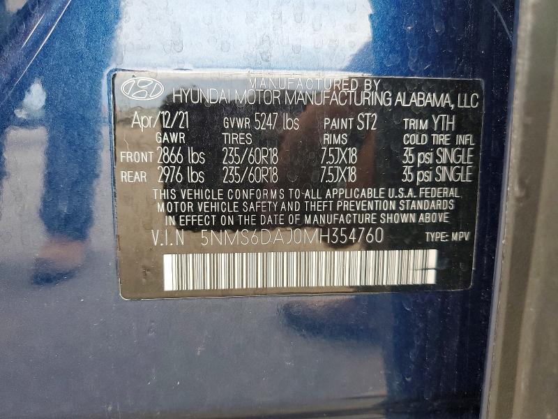Продажа на аукционе авто 2021 Hyundai Santa Fe, vin: 5NMS6DAJ0MH354760, номер лота: 47876366