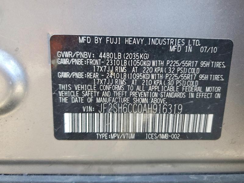 47385106 :رقم المزاد ، JF2SH6CC0AH916319 vin ، 2010 Subaru Forester مزاد بيع