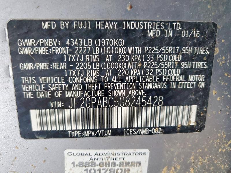 Aukcja sprzedaży 2016 Subaru Crosstrek, vin: JF2GPABC5G8245428, numer aukcji: 47743756