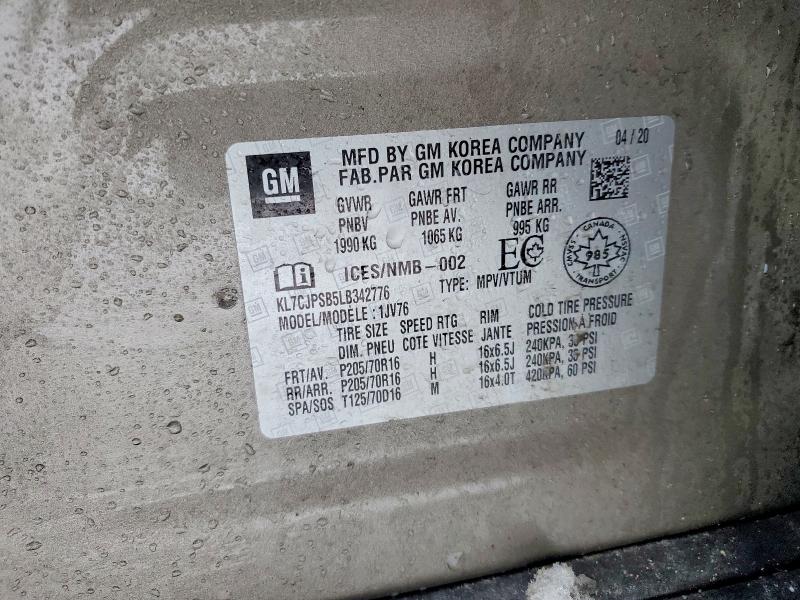 Продаж на аукціоні авто 2020 Chevrolet Trax, vin: KL7CJPSB5LB342776, номер лоту: 45744536