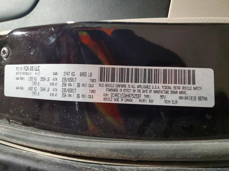 2017 Chrysler Pacifica მანქანა იყიდება აუქციონზე, vin: 2C4RC1EG0HR752597, აუქციონის ნომერი: 46183186