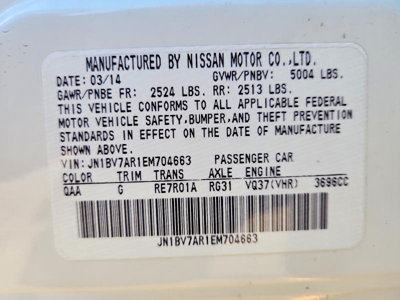 Aukcja sprzedaży 2014 Infiniti Q50, vin: JN1BV7AR1EM704663, numer aukcji: 78847605
