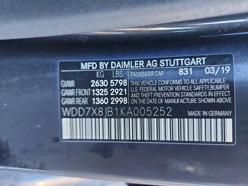 Продаж на аукціоні авто 2019 Mercedes-benz Amg Gt, vin: WDD7X8JB1KA005252, номер лоту: 41583886