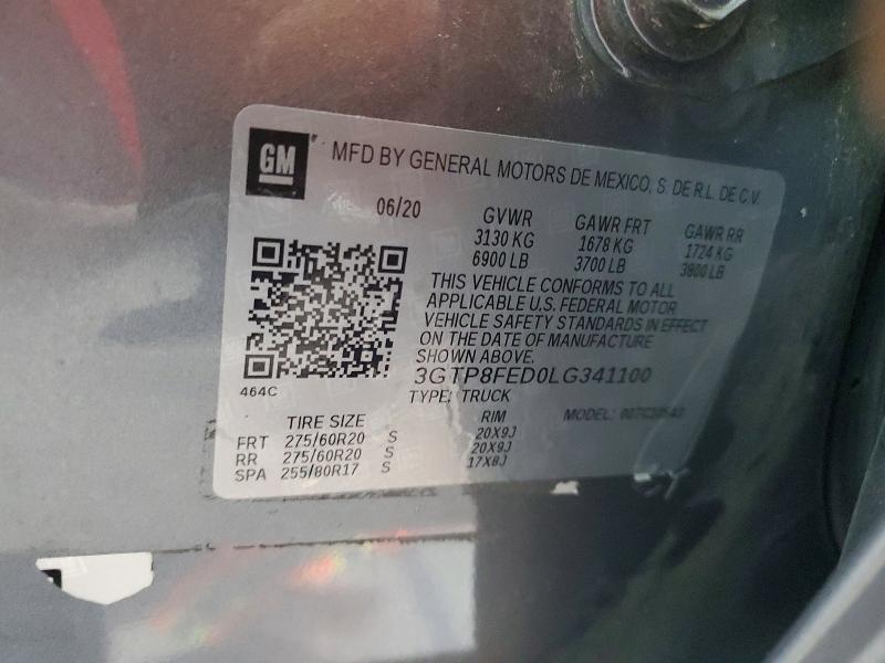 Продаж на аукціоні авто 2020 Gmc Sierra, vin: 3GTP8FED0LG341100, номер лоту: 81816465