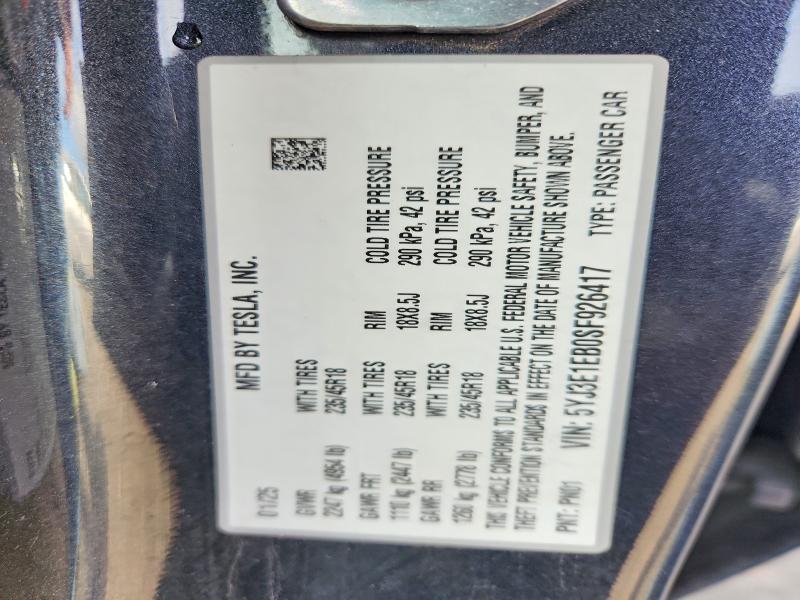 Aukcja sprzedaży 2025 Tesla Model 3, vin: 5YJ3E1EB0SF926417, numer aukcji: 47174996