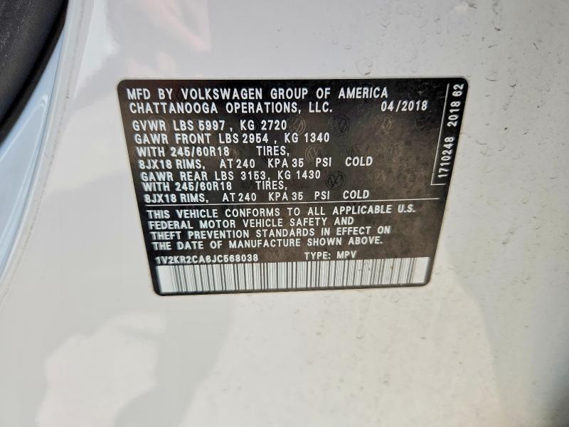 2018 Volkswagen Atlas მანქანა იყიდება აუქციონზე, vin: 1V2KR2CA6JC568038, აუქციონის ნომერი: 45813606