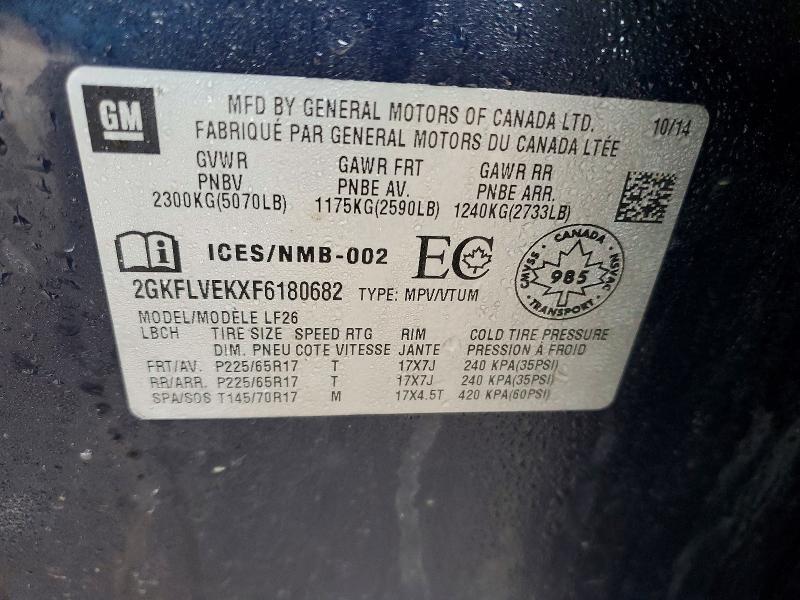 Aukcja sprzedaży 2015 Gmc Terrain, vin: 2GKFLVEKXF6180682, numer aukcji: 45589496