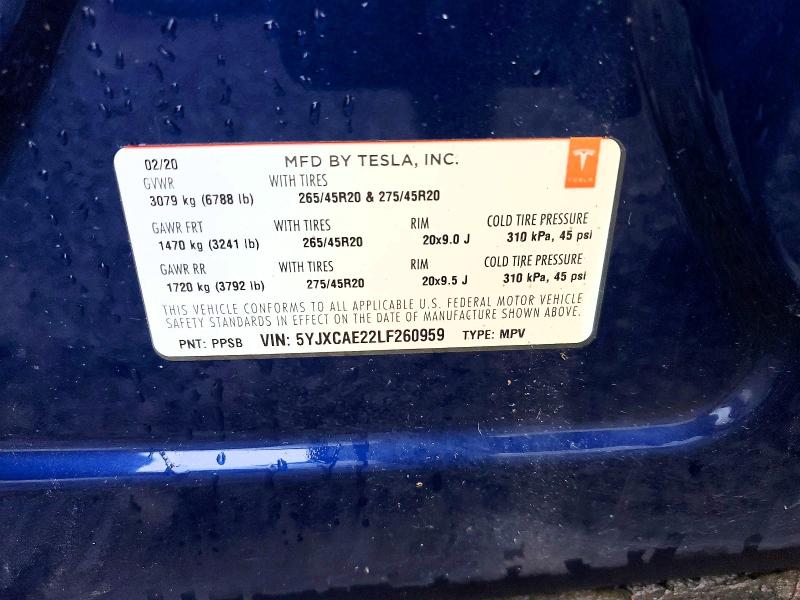 Aukcja sprzedaży 2020 Tesla Model X, vin: 5YJXCAE22LF260959, numer aukcji: 46653556