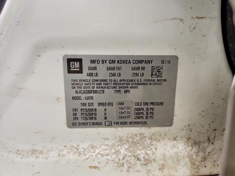 2015 Buick Encore მანქანა იყიდება აუქციონზე, vin: KL4CJGSB0FB051278, აუქციონის ნომერი: 46323986