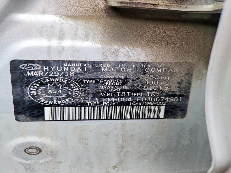 2018 Hyundai Elantra მანქანა იყიდება აუქციონზე, vin: KMHD84LF0JU674981, აუქციონის ნომერი: 46278166