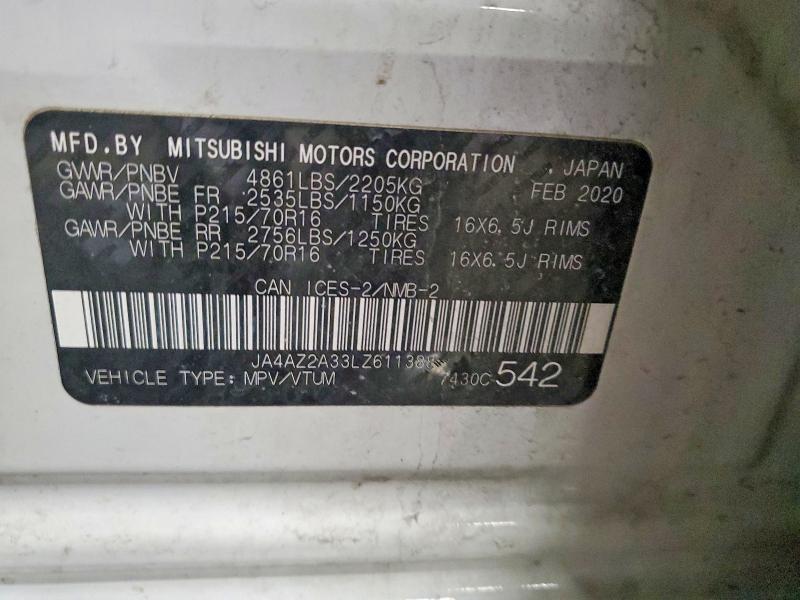 78703765 :رقم المزاد ، JA4AZ2A33LZ611388 vin ، 2020 Mitsubishi Outlander مزاد بيع