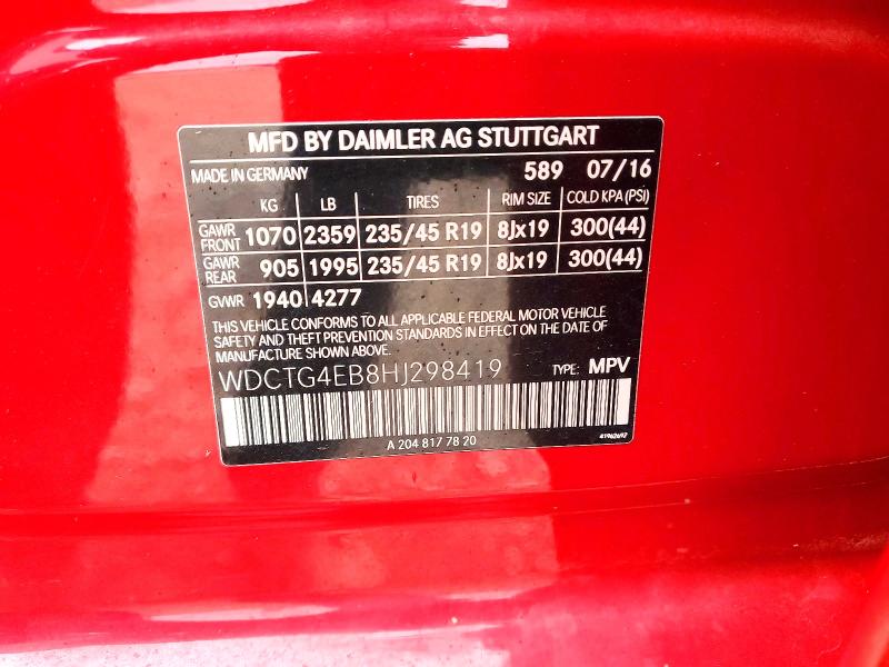 79987495 :رقم المزاد ، WDCTG4EB8HJ298419 vin ، 2017 Mercedes-benz Gla مزاد بيع