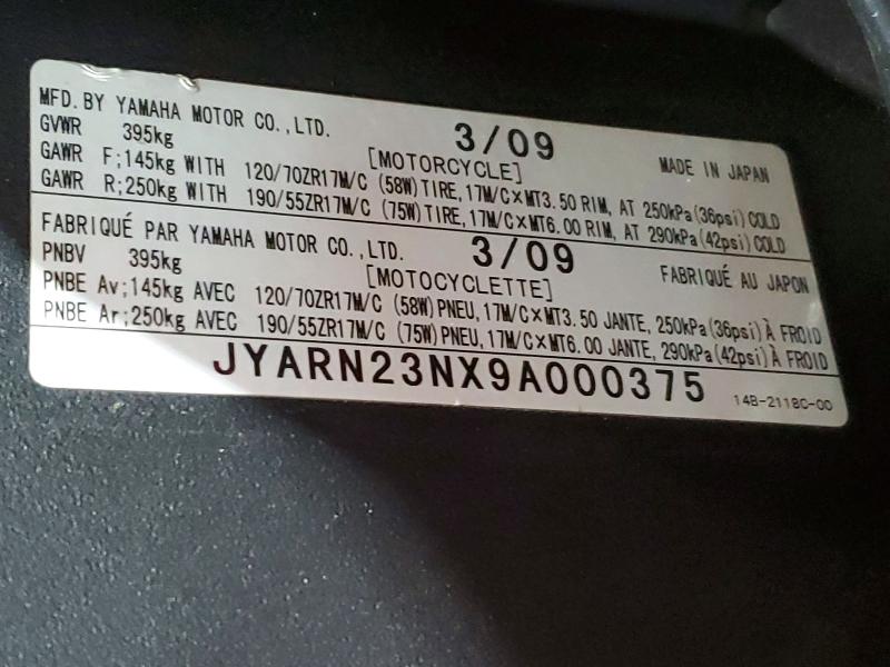 Продажа на аукционе авто 2009 Yamaha Yzfr1, vin: JYARN23NX9A000375, номер лота: 47995206