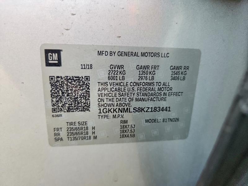 Aukcja sprzedaży 2019 Gmc Acadia, vin: 1GKKNMLS8KZ183441, numer aukcji: 41616236