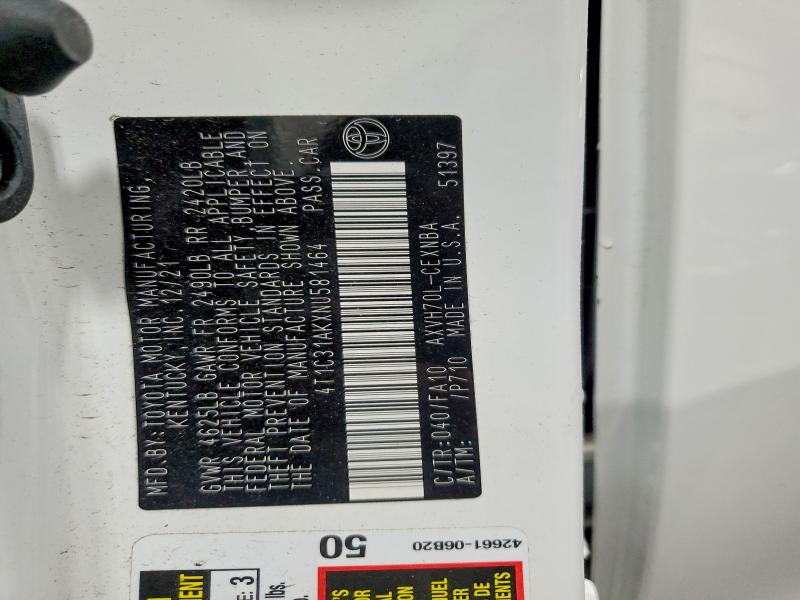 79497745 :رقم المزاد ، 4T1C31AKXNU581464 vin ، 2022 Toyota Camry Hybrid مزاد بيع