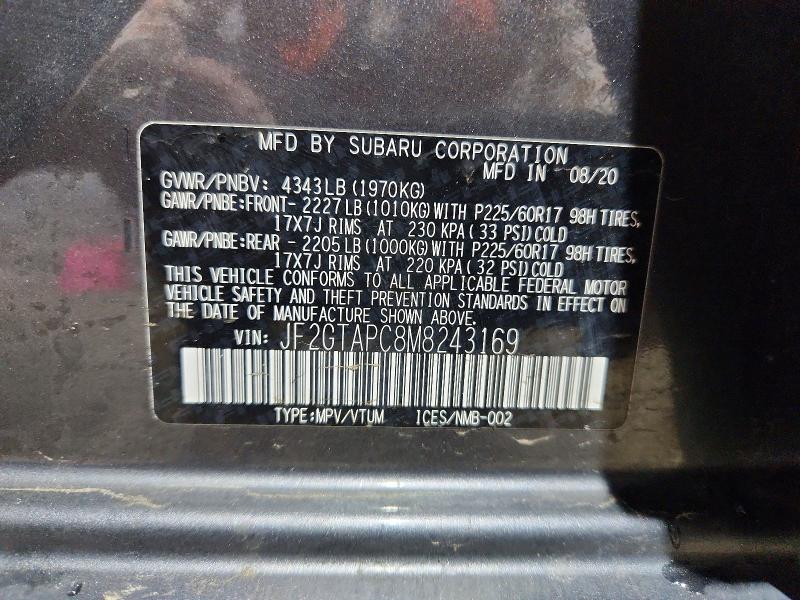 Aukcja sprzedaży 2021 Subaru Crosstrek, vin: JF2GTAPC8M8243169, numer aukcji: 46548306
