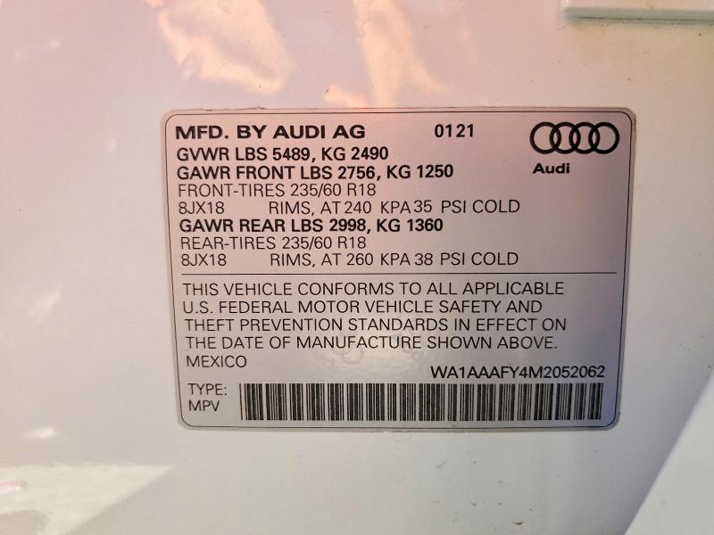 Aukcja sprzedaży 2021 Audi Q5, vin: WA1AAAFY4M2052062, numer aukcji: 79883935